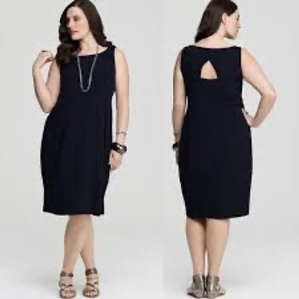 EILEEN FISHER Black Sleeveless Cutout Back‎ Midi Dress Size S